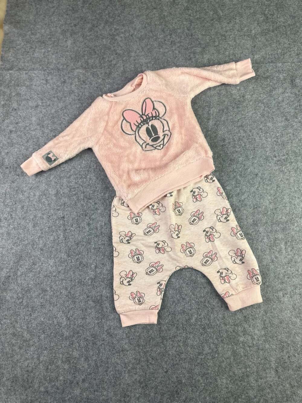 Disney Baby Minnie Mouse Pink Faux Fur Sweatshirt and Pants Outfit Set